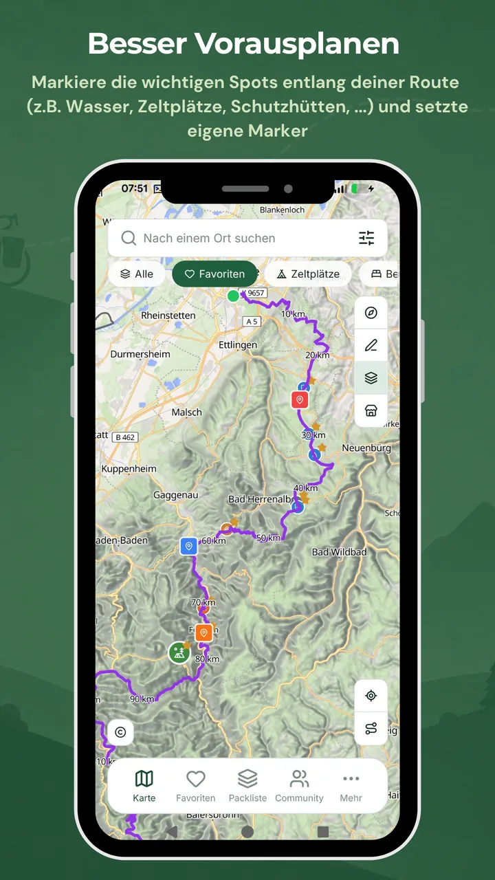 Besser vorausplanen: markiere wichtige Spots entlang deiner Route – BikeTouri